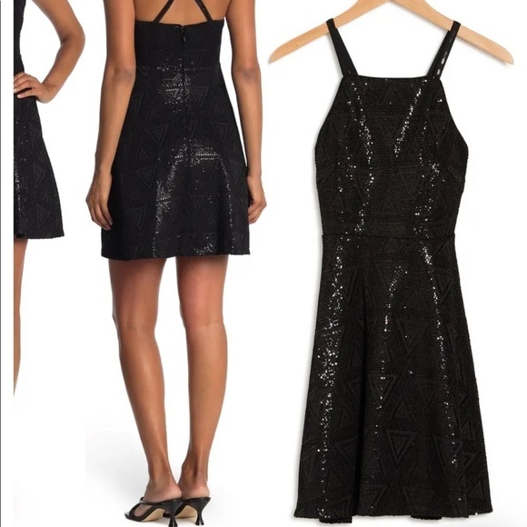 GUESS Sequin Fit & Flare Skater Dress Size 2, BLACK- NWT - Picture 4 of 4
